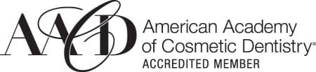 Logo of the AACD, along with text saying, American Academy of Cosmetic Dentistry Accredited Member.
